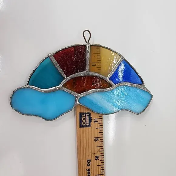 Vintage Stained Glass Suncatcher 4x8 Rainbow Clouds Window Hanging Ornament READ - Picture 5 of 6